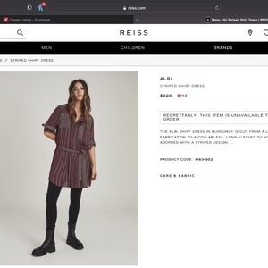 Reiss Berry/Ivory Albi Drop Waist Belted Long Sleeve Shirtdress Size US 12 UK 16